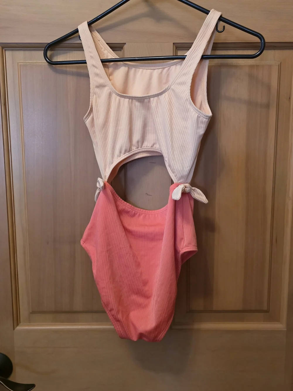 Girl's Art Class Peach & Coral Two-Tone Ribbed Swimsuit